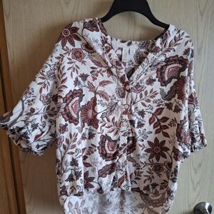 Joie Burgundy and Cream Floral Blouse